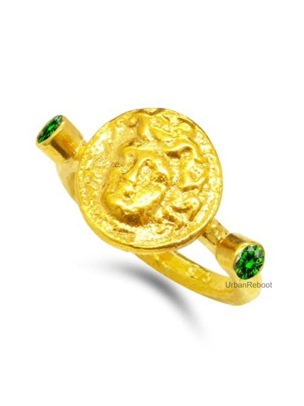 925 Sterling Silver Medusa Coin Signet Ring 24K Gold Vermeil Handmade Women's